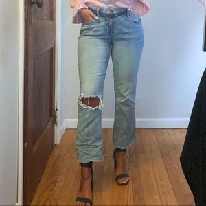 Flare/ mid-rise denim ripped jeans